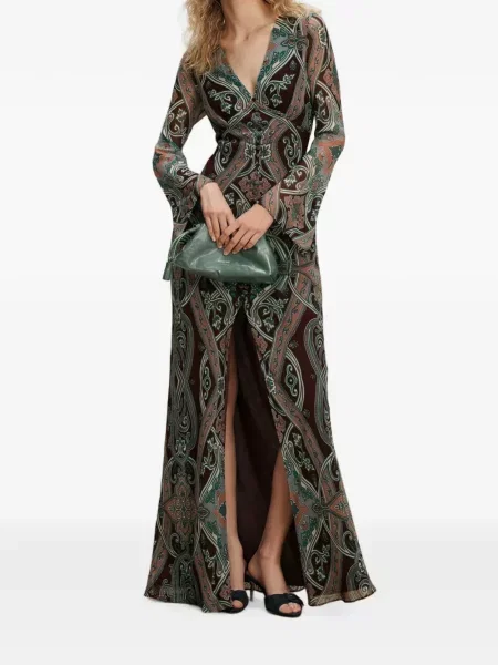 Rochie maxi Veronica Beard cu imagine cu model paisley maro