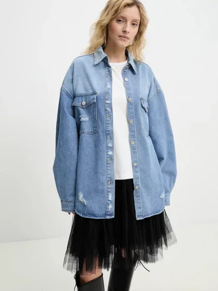 Дънково яке Answear Lab преходен модел с уголемена кройка синьо