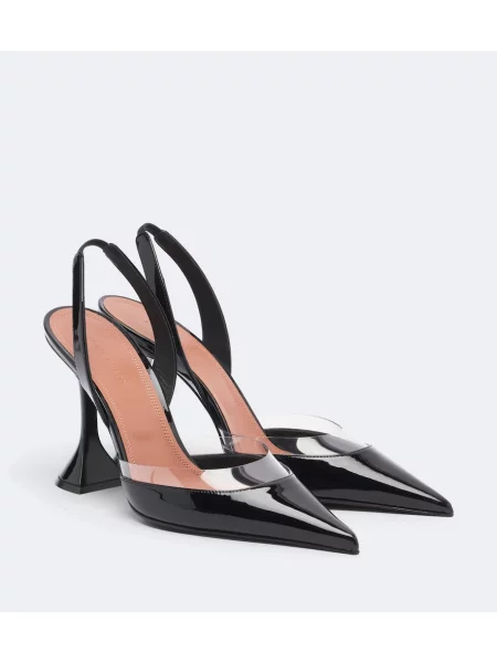 Pantofi cu toc Amina Muaddi din piele de lac slingback negru