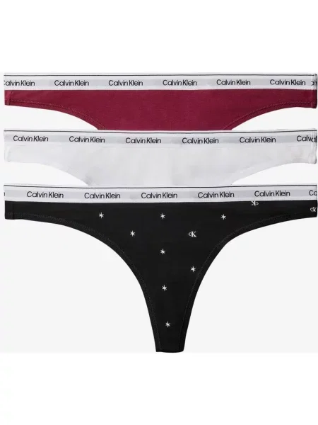 Stringi Calvin Klein Icon Logo 3 sztuki bordowo XS białe