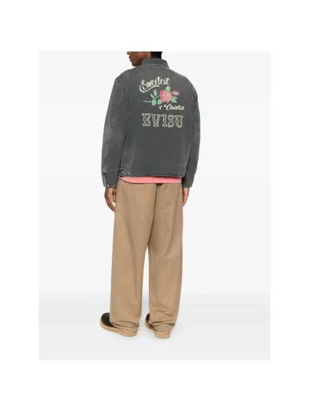 Kurtka jeansowa Evisu z przetarciami szara