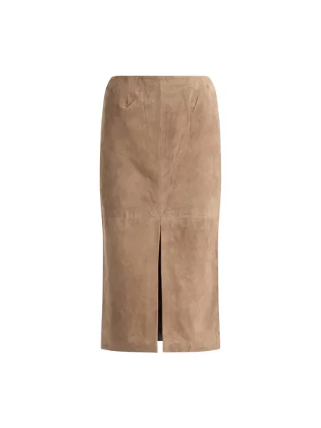 Spódnica midi Rotate Birger Christensen zamszowa do kolan brązowa