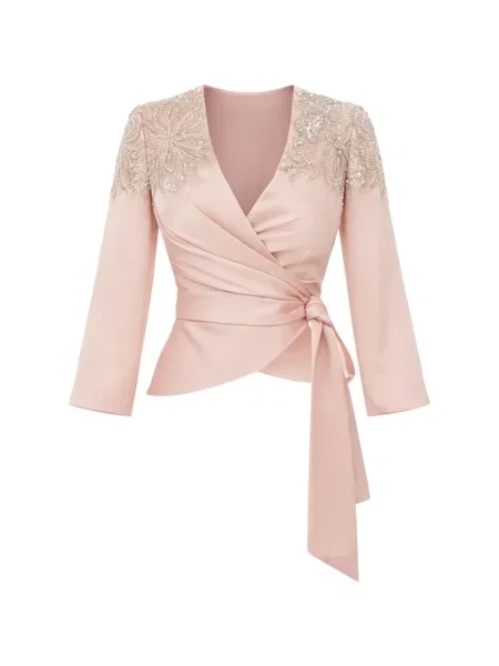 Bluzka kopertowa Maestri z koralikami kopertowa różowa