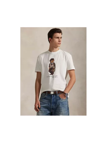 Polo Ralph Lauren T-shirt niestandardowy krój slim fit Mężczyźni nadruk S biały