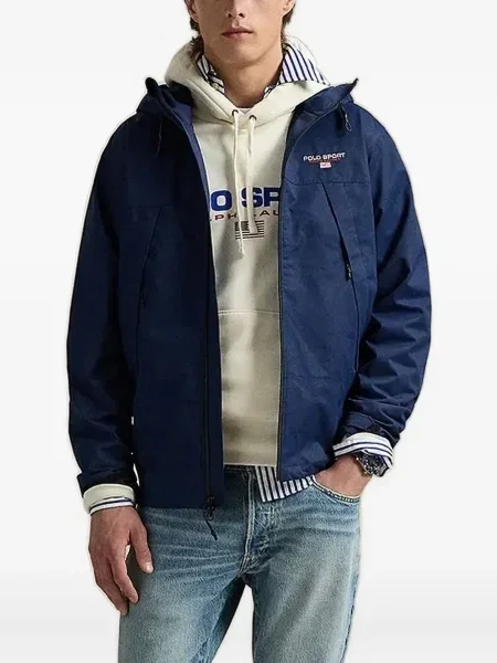 Iš natūralios odos siuvinėtas piniginė Polo Ralph Lauren su gobtuvu mėlyna