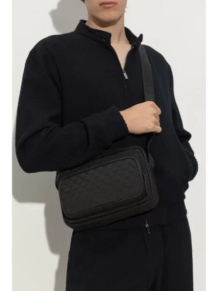 Τσάντα Emporio Armani ζακάρ με αυτόγραφο μαύρο