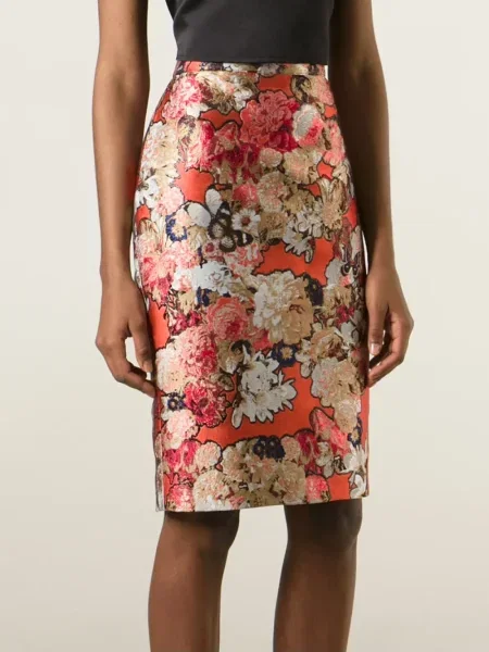 Fustă Givenchy cu model floral din jacard galben