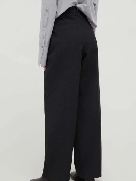 Kalhoty s příměsí vlny Herskind Theis střih chinos high waist šedá