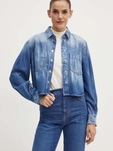 Boss Orange camasa jeans femei cu guler clasic relaxed albastru