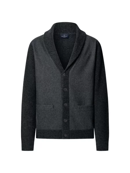 Gulerat cardigan Hackett London cu model herringbone gri