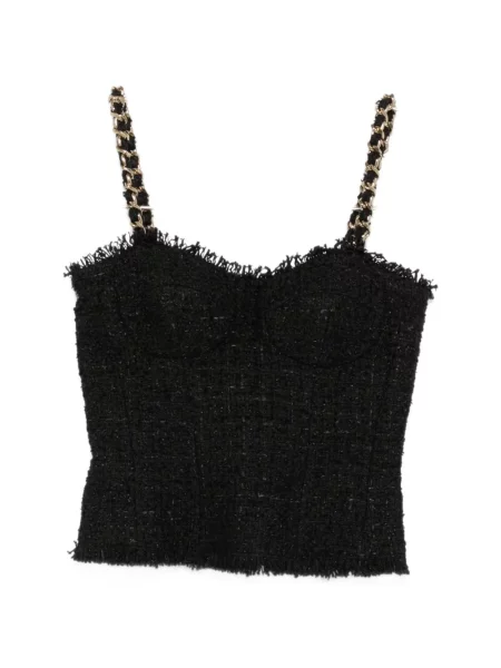 Top Balmain din tweed cu bretele negru