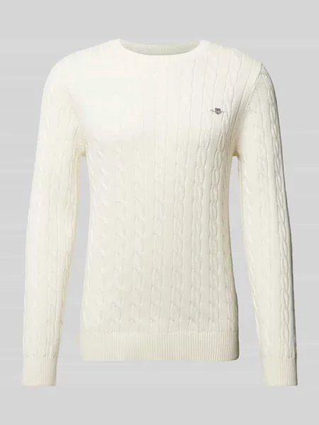 Sweter z dzianiny z wyhaftowanym logo Gant granatowy