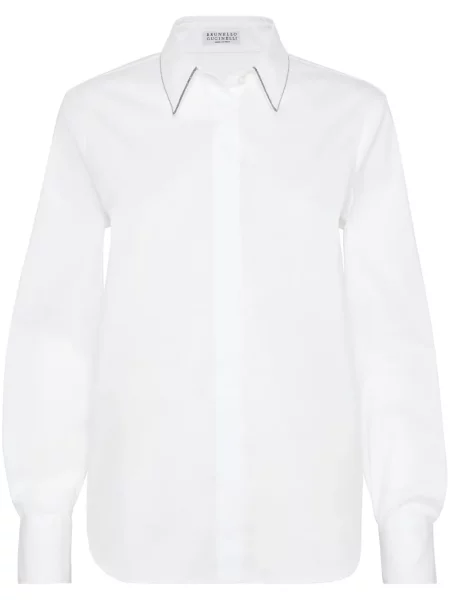 Długa kołnierzykowy koszula Brunello Cucinelli biała