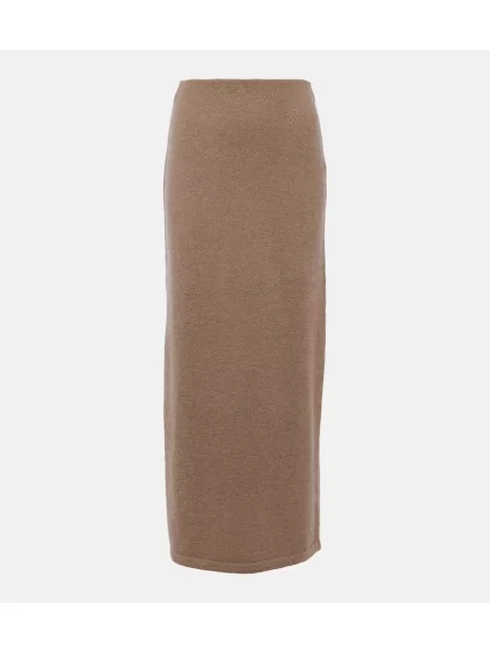 Fustă midi Jw Anderson cu talie înaltă de mohair până la genunchi maro