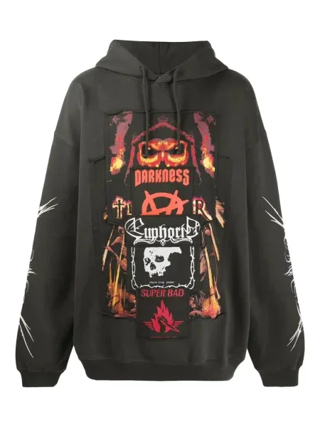 Суичър с качулка Vetements с принт сиво