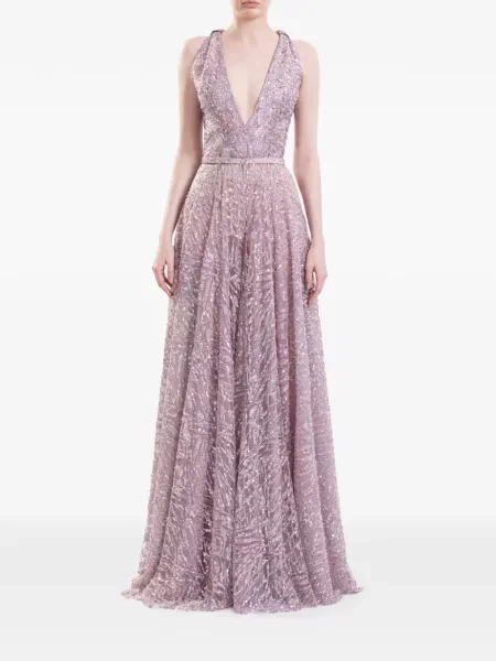Rochie maxi Saiid Kobeisy cu decolteu în V de costum roz