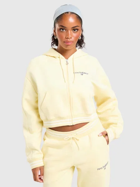 New Balance Bluza Rozpinana Z Kapturem Ribb Cropp żółta