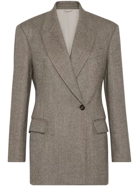 Sacou Brunello Cucinelli cu model herringbone maro