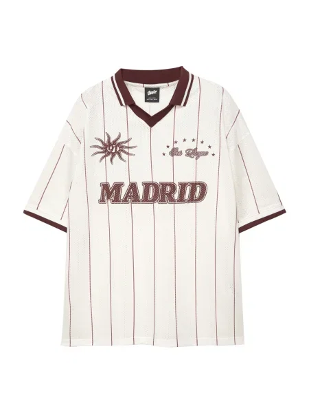 Pull&Bear Tricou STWD roșu burgundy / lână alb