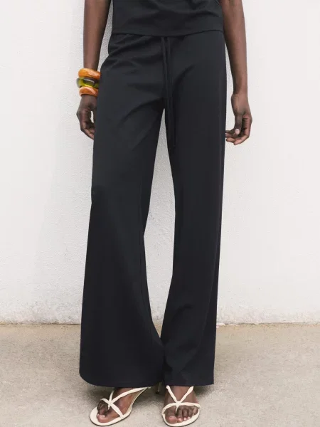 Штани палаццо MANGO темно-синій віскоза/поліамід сині