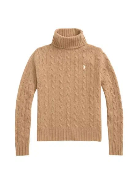 Sweter z dzianiny z golfem Ralph Lauren brązowy