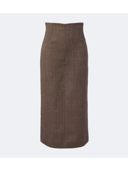 Fustă midi Maison Margiela de lână cu model herringbone bej