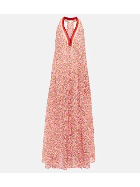 Rochie maxi Poupette St Barth cu model floral de costum roz