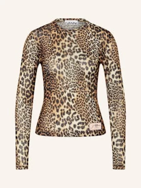 Ganni Koszulka Z Długim Rękawem Z Siateczki braun beżowa