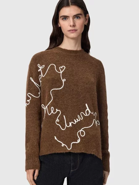 AllSaints pulover pentru femei cu lână UNWIND maro