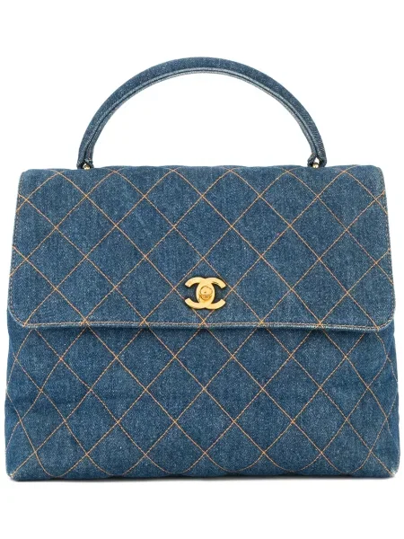 Prošívaná diamant kabelka Chanel Pre-owned modrá
