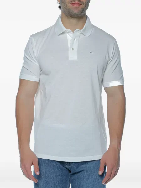 Tricou polo Emporio Armani cu autograf alb