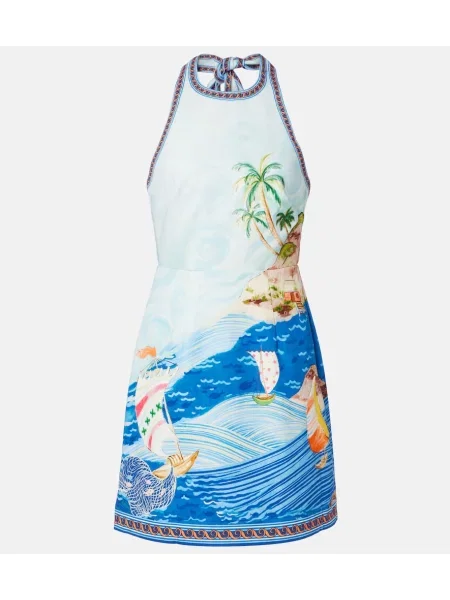 Rochie Alemais cu imagine cu gât halter albastru