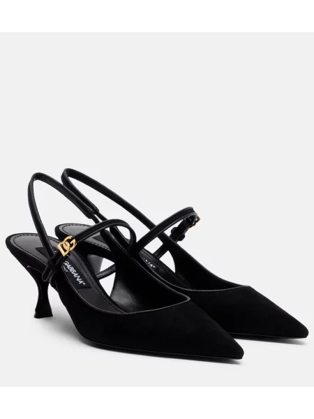 Pantofi cu toc Dolce&gabbana din piele de căprioară slingback negru