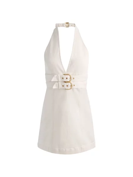 Rochie mini Alice + Olivia cu cataramă cu gât halter alb