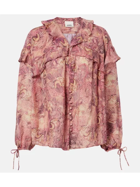 Bluză Isabel Marant de mătase cu imagine roz