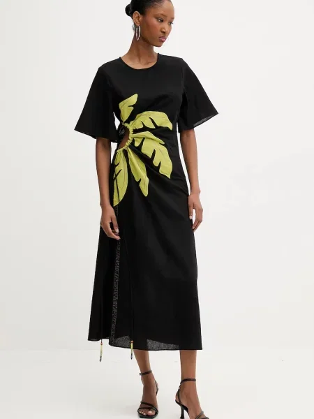 Never Fully Dressed sukienka z lnem maxi dopasowana czarny