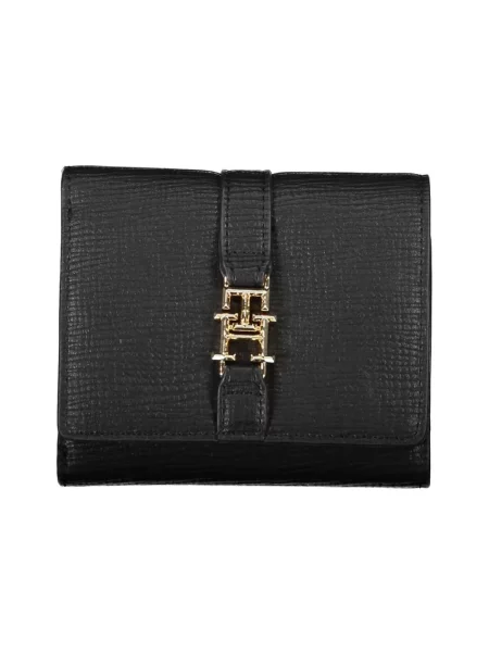 Lniany portfel Tommy Hilfiger elegancki czarny