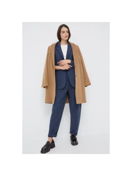 Emporio Armani spodnie z domieszką wełny granatowy high waist niebieskie