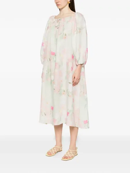 Rochie midi Bernadette cu model floral cu imagine verde