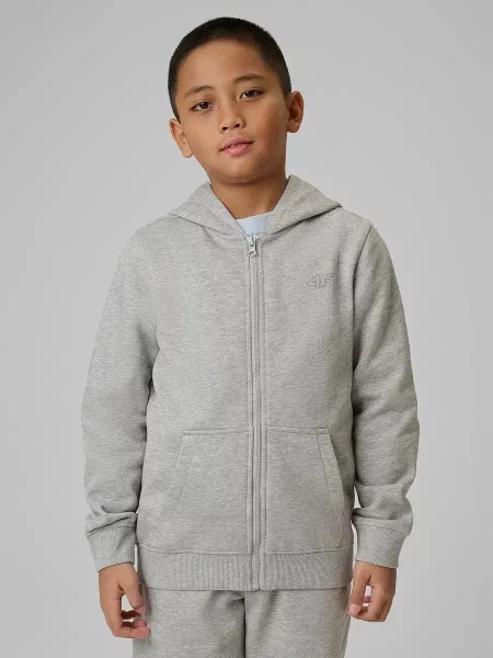 Bluza dresowa regular z kapturem chłopięca 4F szara