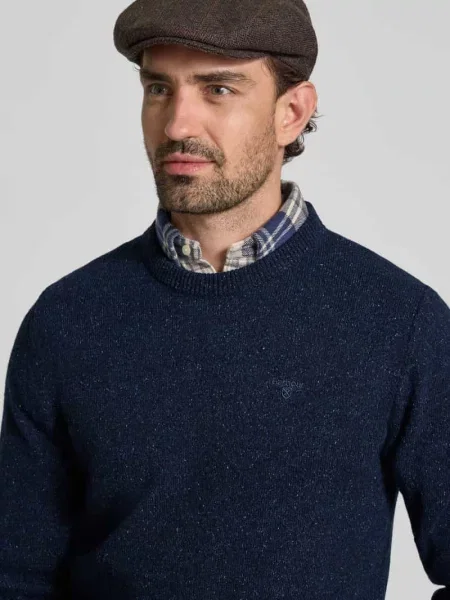 Sweter z mieszanki wełny i jedwabiu z okrągłym dekoltem model TISBURY' Barbour granatowy