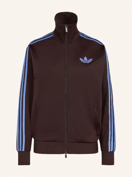 Adidas Originals Bunda Firebird Loose tmavě hnědá / neonově modrá