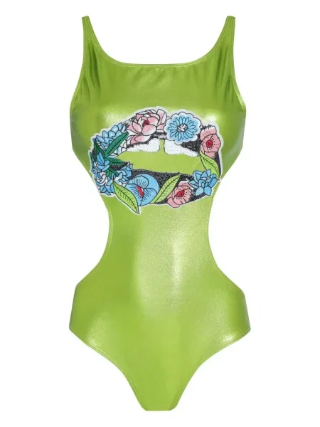 Costum de baie Brigitte cu model floral verde
