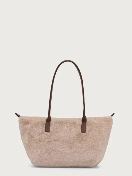 Τσάντα shopper Tommy Hilfiger με γούνα μπεζ