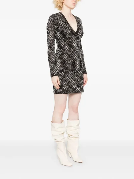 Rochie Missoni cu decolteu în V cu imprimeu geometric de costum maro