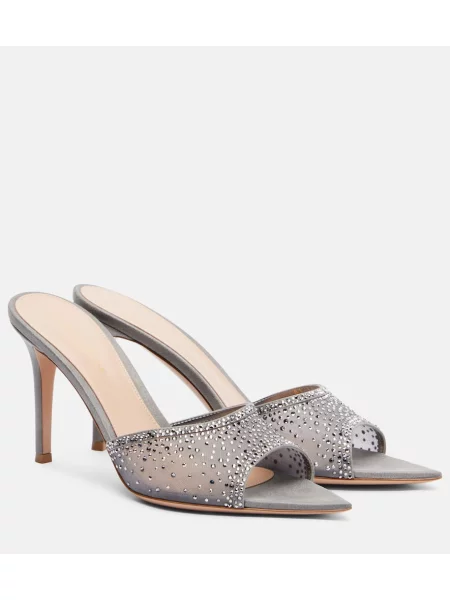Papuci tip mules Gianvito Rossi de cristal argintiu