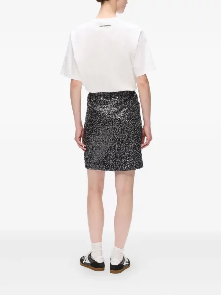 Fustă Karl Lagerfeld cu paiete cu model herringbone negru