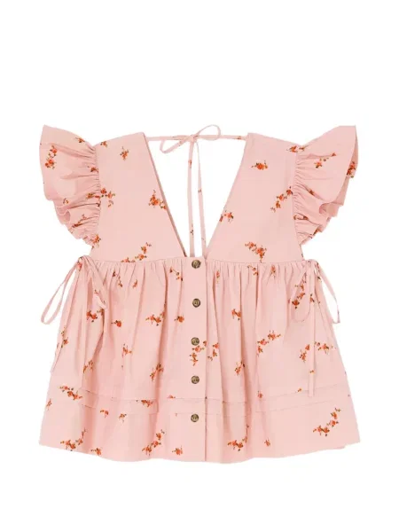 Bluză Ganni cu model floral cu imagine roz
