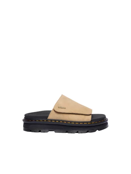 Klapki Dr. Martens zamszowe na platformie beżowe