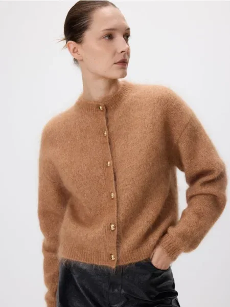 Reserved Cardigan cu mohair brun-auriu auriu